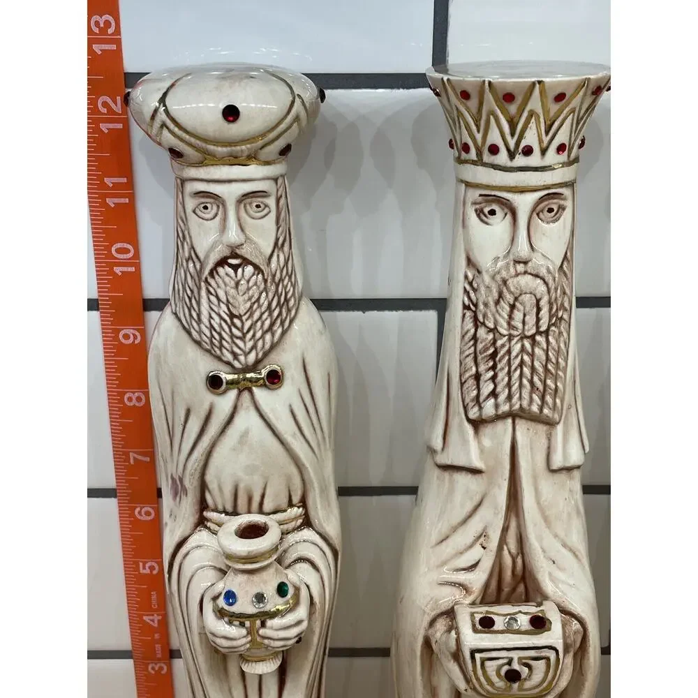 JEWELED Vintage 3‎ Wise Men 13” TALL Ceramic Christmas Decor Nativity RARE